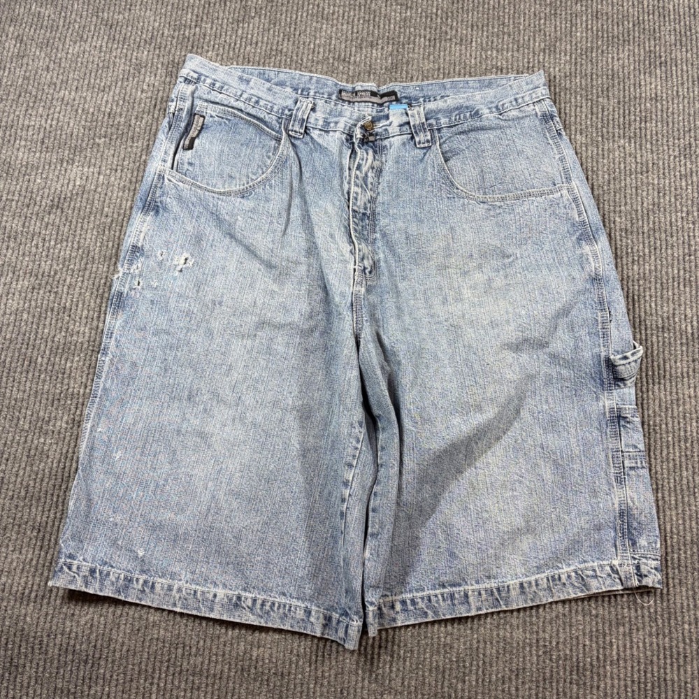 Brooklyn‎ Xpress Shorts Men's 38 Denim Carpenter Blue Acid Wash Distressed Y2K - Picture 2 of 7